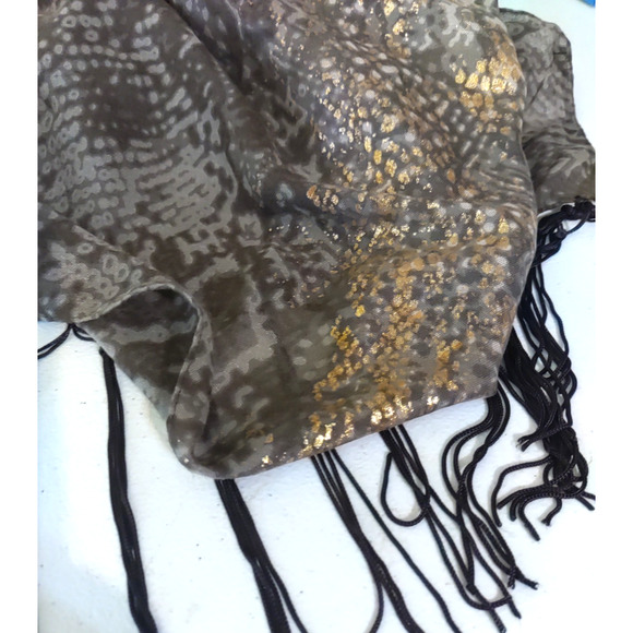 Maurice's Scarf Rectangle 72 X 20 Gold Metallic Green Gray Snake Print - Picture 9 of 11